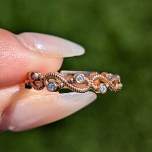 14K Rose Gold Diamond Milgrain Floral Vine Style Band Ring